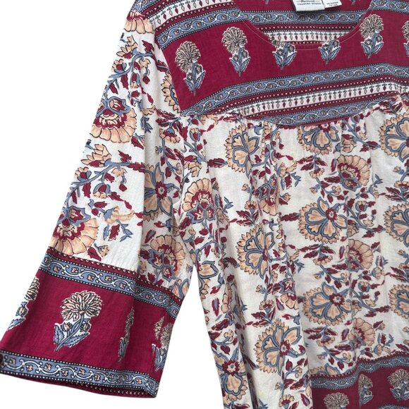 Vermont Country Store Womens Top Plus Size 1X Red Boho India Print 3/4 Sleeve - Picture 7 of 8